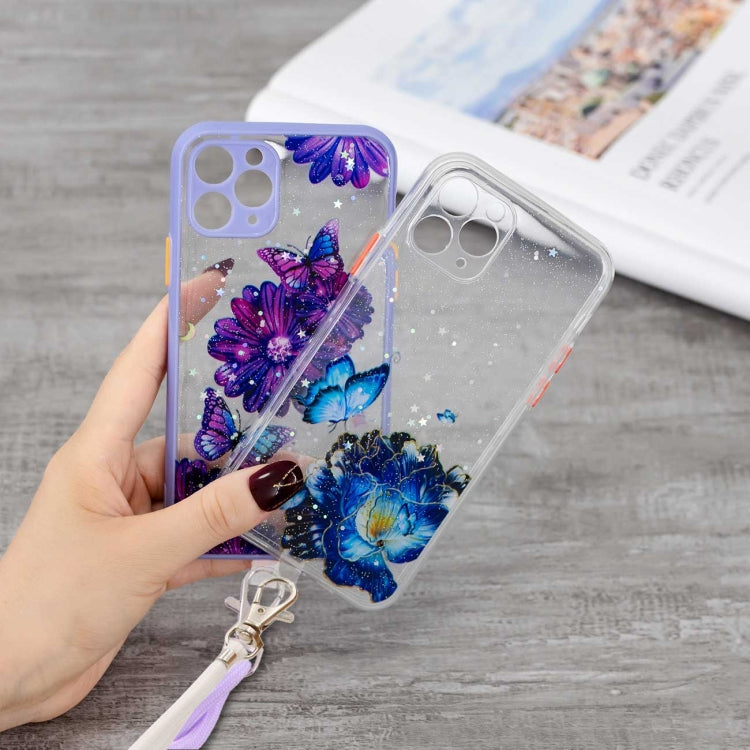 For iPhone 11 Pro Max Colored Drawing Starry Sky Epoxy TPU Shockproof Case with Neck Lanyard