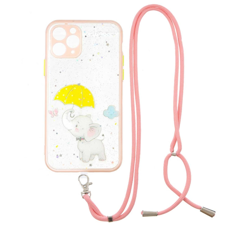For iPhone 11 Pro Max Colored Drawing Starry Sky Epoxy TPU Shockproof Case with Neck Lanyard