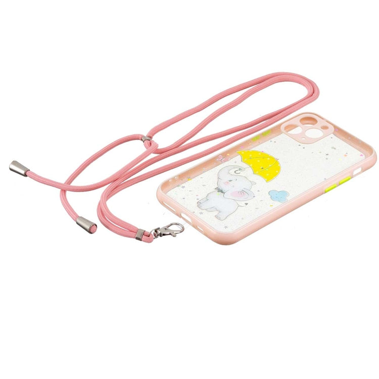 For iPhone 11 Pro Max Colored Drawing Starry Sky Epoxy TPU Shockproof Case with Neck Lanyard