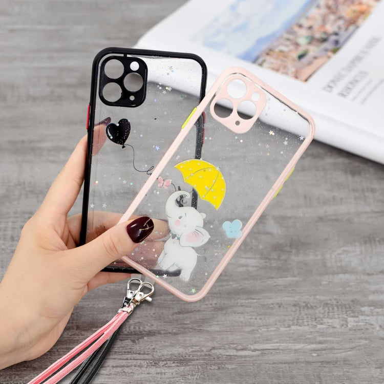 For iPhone 11 Pro Max Colored Drawing Starry Sky Epoxy TPU Shockproof Case with Neck Lanyard