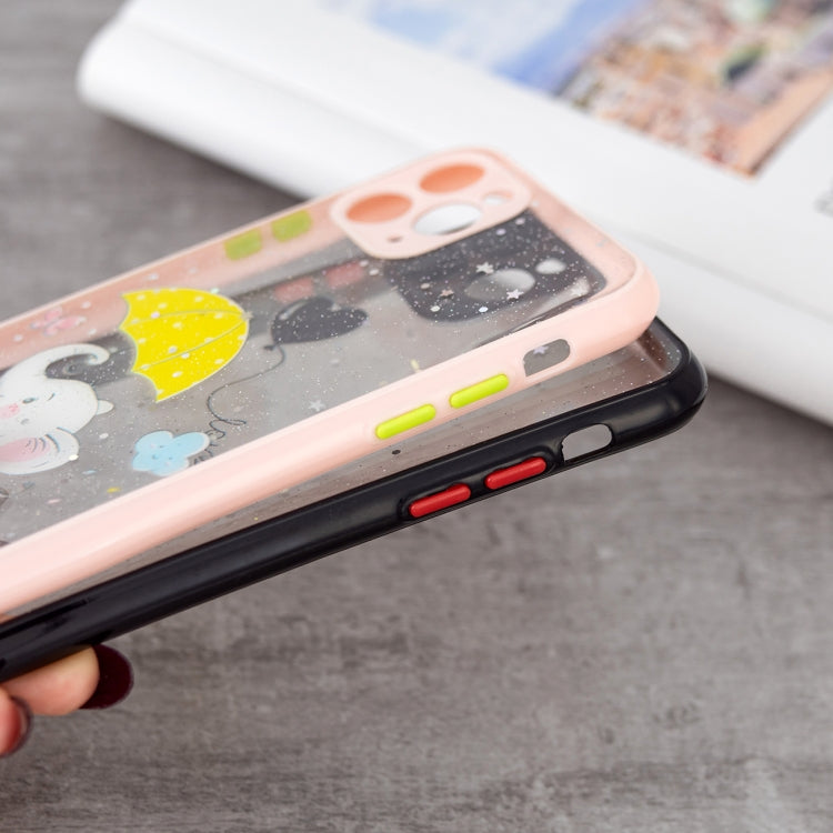 For iPhone 11 Pro Max Colored Drawing Starry Sky Epoxy TPU Shockproof Case with Neck Lanyard