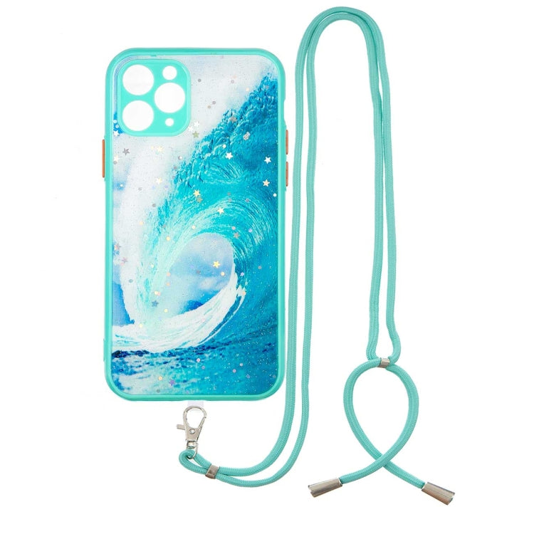 For iPhone 11 Pro Max Colored Drawing Starry Sky Epoxy TPU Shockproof Case with Neck Lanyard