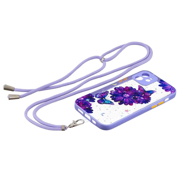 For iPhone 12 mini Colored Drawing Starry Sky Epoxy TPU Shockproof Case with Neck Lanyard
