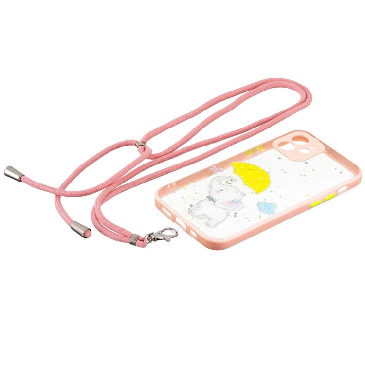 For iPhone 12 mini Colored Drawing Starry Sky Epoxy TPU Shockproof Case with Neck Lanyard