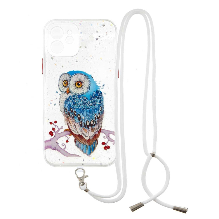 For iPhone 12 mini Colored Drawing Starry Sky Epoxy TPU Shockproof Case with Neck Lanyard