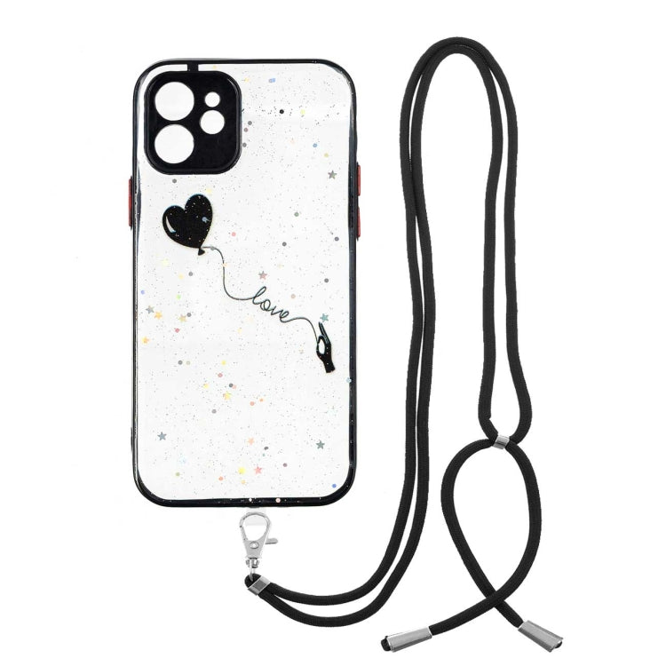 For iPhone 12 mini Colored Drawing Starry Sky Epoxy TPU Shockproof Case with Neck Lanyard
