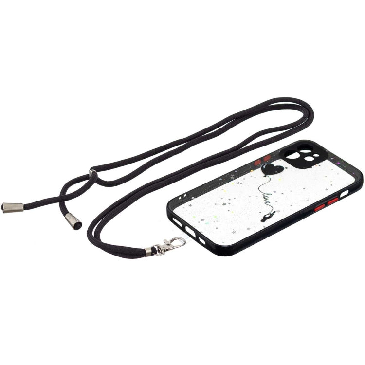 For iPhone 12 mini Colored Drawing Starry Sky Epoxy TPU Shockproof Case with Neck Lanyard