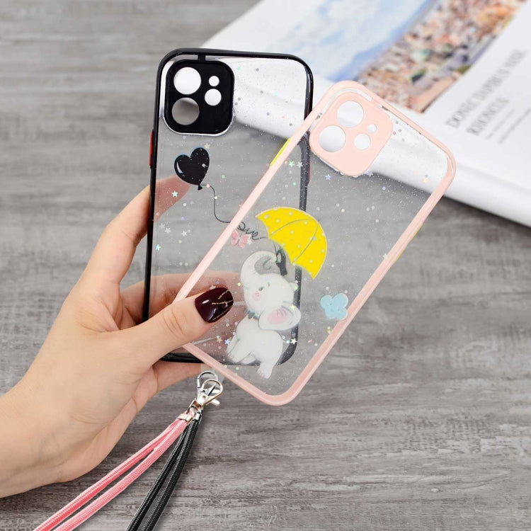 For iPhone 12 mini Colored Drawing Starry Sky Epoxy TPU Shockproof Case with Neck Lanyard