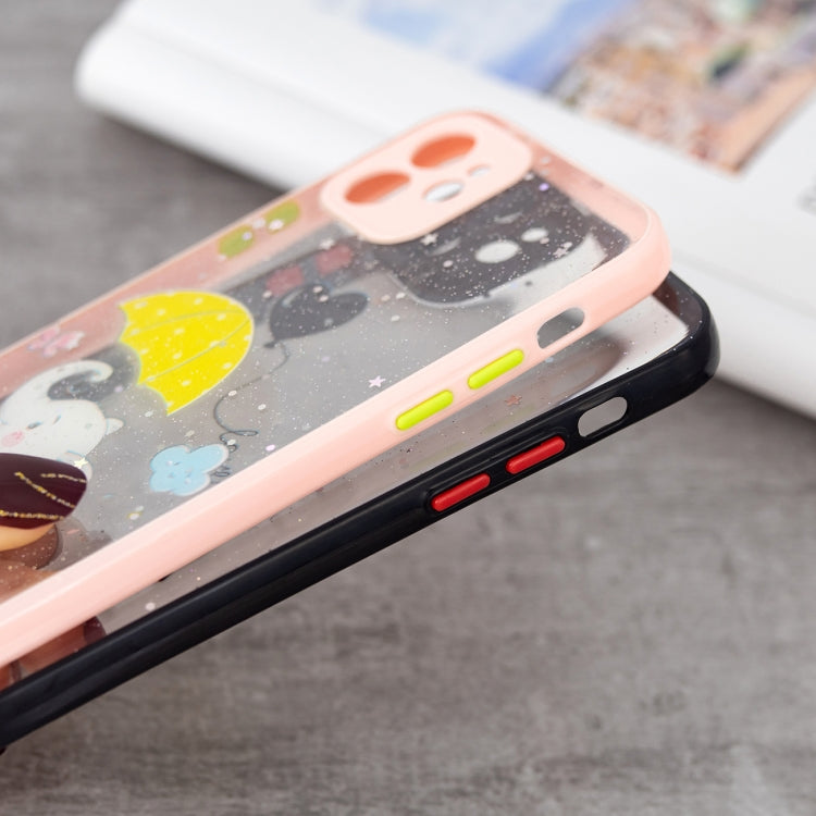 For iPhone 12 mini Colored Drawing Starry Sky Epoxy TPU Shockproof Case with Neck Lanyard