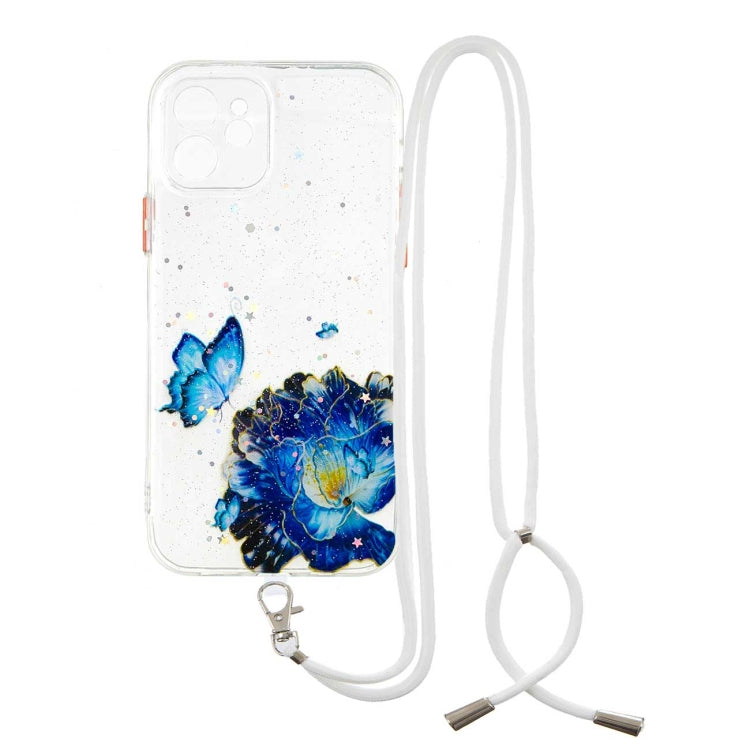 For iPhone 12 mini Colored Drawing Starry Sky Epoxy TPU Shockproof Case with Neck Lanyard