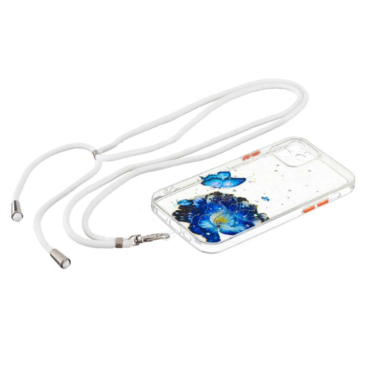 For iPhone 12 mini Colored Drawing Starry Sky Epoxy TPU Shockproof Case with Neck Lanyard