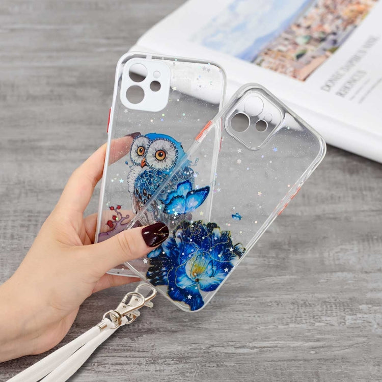 For iPhone 12 mini Colored Drawing Starry Sky Epoxy TPU Shockproof Case with Neck Lanyard
