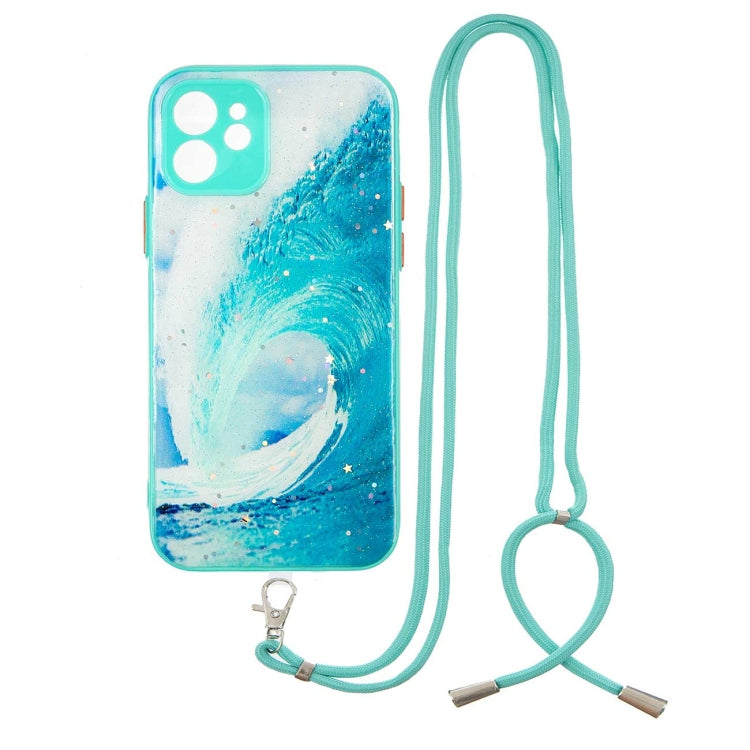 For iPhone 12 mini Colored Drawing Starry Sky Epoxy TPU Shockproof Case with Neck Lanyard