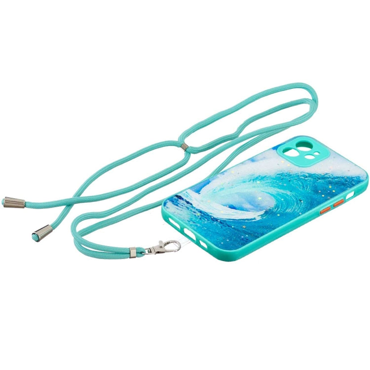 For iPhone 12 mini Colored Drawing Starry Sky Epoxy TPU Shockproof Case with Neck Lanyard