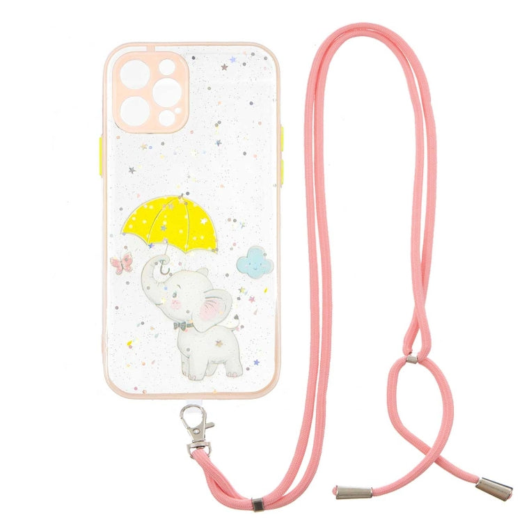 For iPhone 12 Pro Colored Drawing Starry Sky Epoxy TPU Shockproof Case with Neck Lanyard