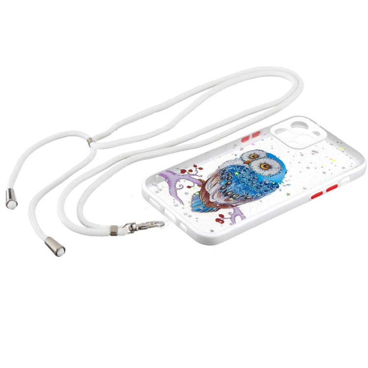 For iPhone 12 Pro Colored Drawing Starry Sky Epoxy TPU Shockproof Case with Neck Lanyard