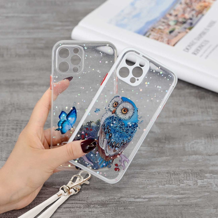 For iPhone 12 Pro Colored Drawing Starry Sky Epoxy TPU Shockproof Case with Neck Lanyard