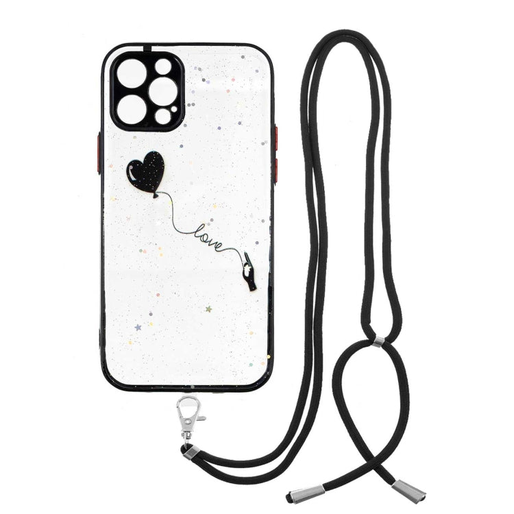 For iPhone 12 Pro Colored Drawing Starry Sky Epoxy TPU Shockproof Case with Neck Lanyard