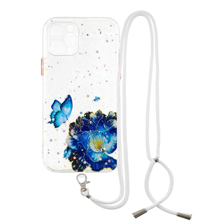 For iPhone 12 Pro Colored Drawing Starry Sky Epoxy TPU Shockproof Case with Neck Lanyard