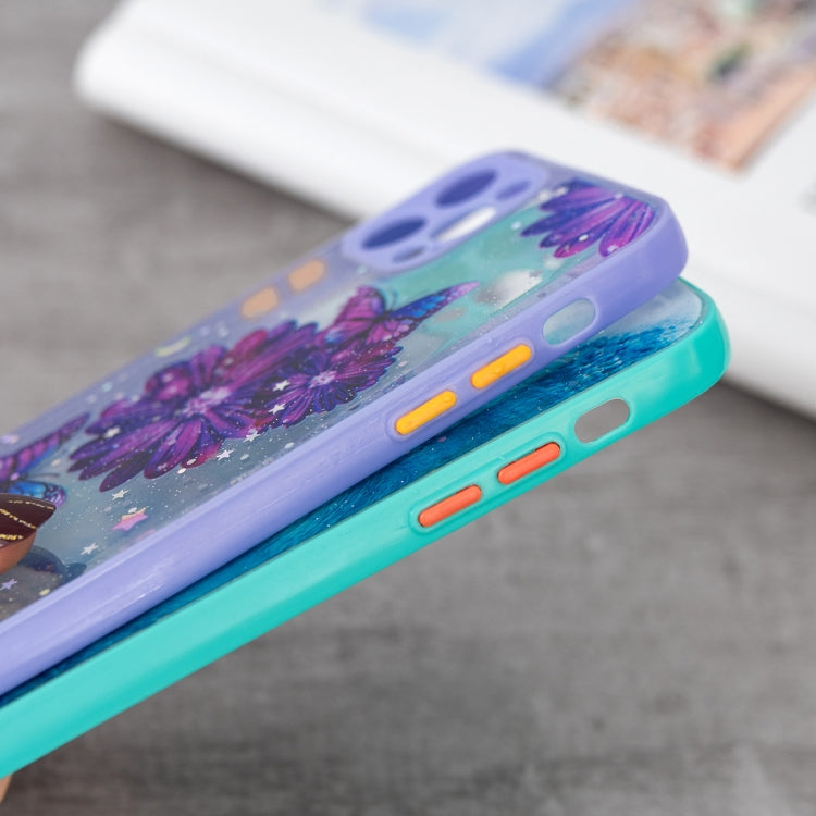 For iPhone 12 Pro Max Colored Drawing Starry Sky Epoxy TPU Shockproof Case with Neck Lanyard