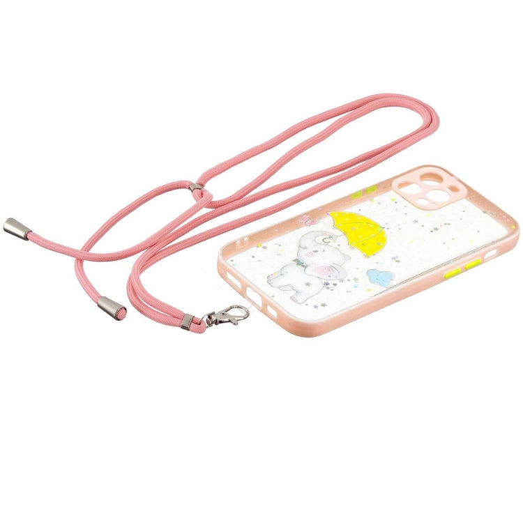 For iPhone 12 Pro Max Colored Drawing Starry Sky Epoxy TPU Shockproof Case with Neck Lanyard
