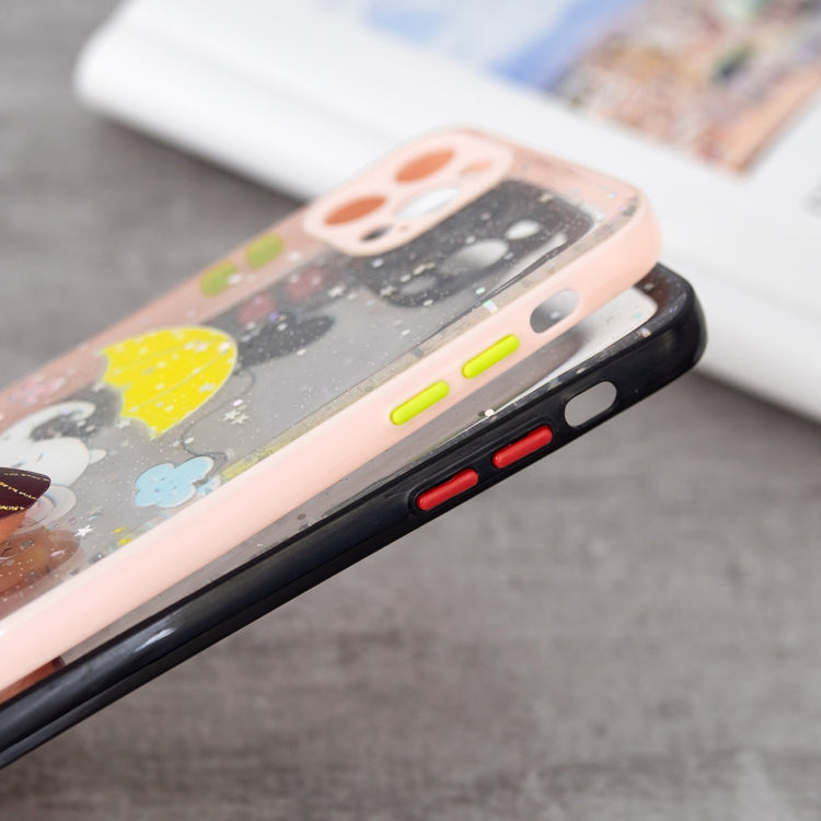For iPhone 12 Pro Max Colored Drawing Starry Sky Epoxy TPU Shockproof Case with Neck Lanyard