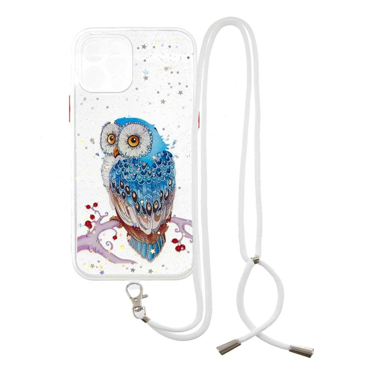 For iPhone 12 Pro Max Colored Drawing Starry Sky Epoxy TPU Shockproof Case with Neck Lanyard