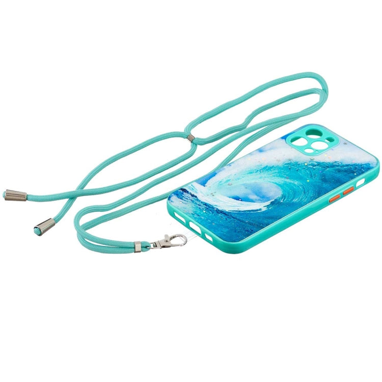 For iPhone 12 Pro Max Colored Drawing Starry Sky Epoxy TPU Shockproof Case with Neck Lanyard