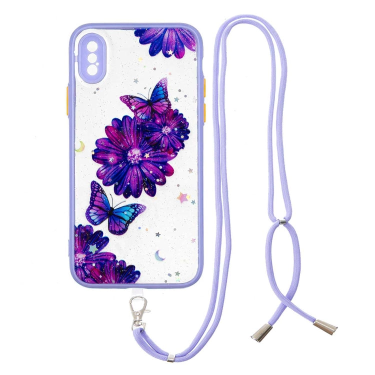 For iPhone X / XS Colored Drawing Starry Sky Epoxy TPU Shockproof Case with Neck Lanyard