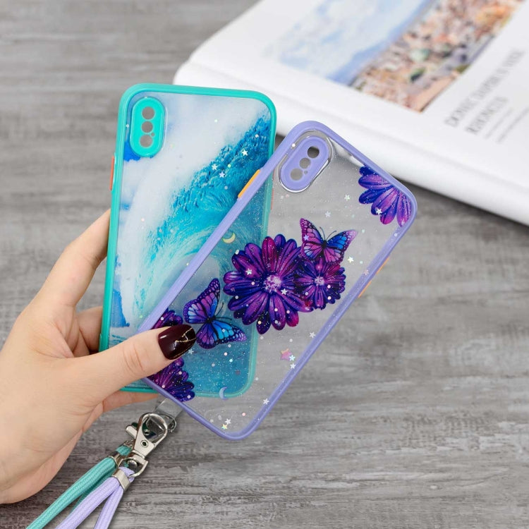 For iPhone X / XS Colored Drawing Starry Sky Epoxy TPU Shockproof Case with Neck Lanyard