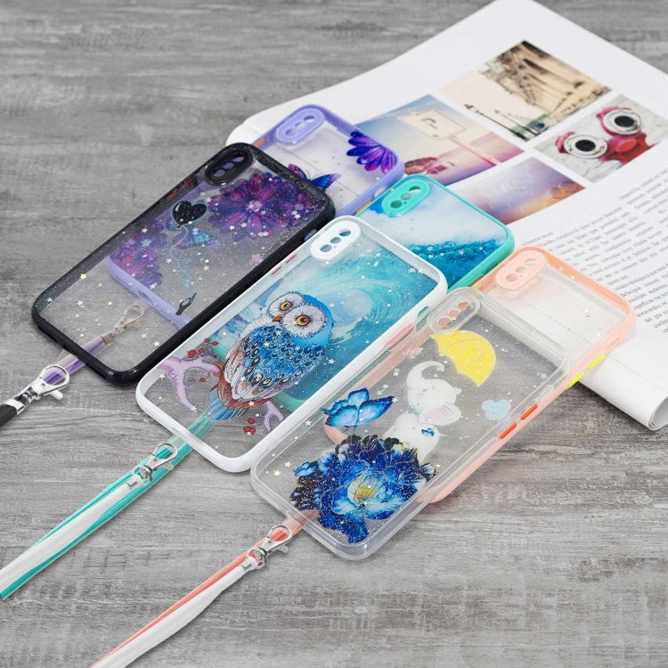 For iPhone X / XS Colored Drawing Starry Sky Epoxy TPU Shockproof Case with Neck Lanyard