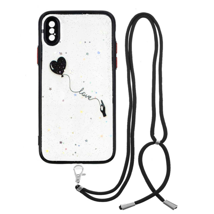 For iPhone X / XS Colored Drawing Starry Sky Epoxy TPU Shockproof Case with Neck Lanyard