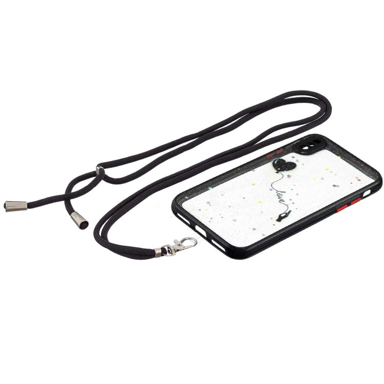 For iPhone X / XS Colored Drawing Starry Sky Epoxy TPU Shockproof Case with Neck Lanyard