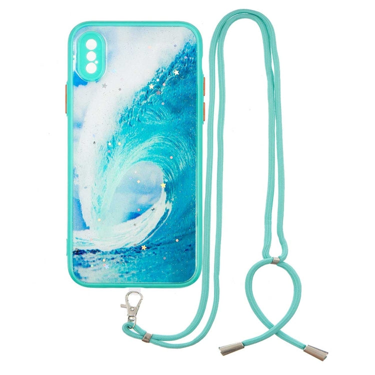 For iPhone X / XS Colored Drawing Starry Sky Epoxy TPU Shockproof Case with Neck Lanyard