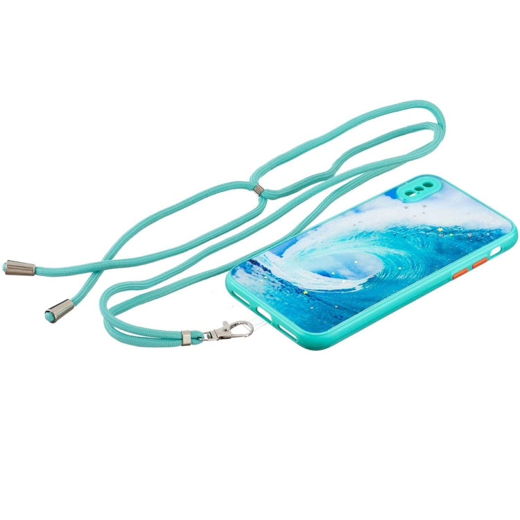 For iPhone X / XS Colored Drawing Starry Sky Epoxy TPU Shockproof Case with Neck Lanyard