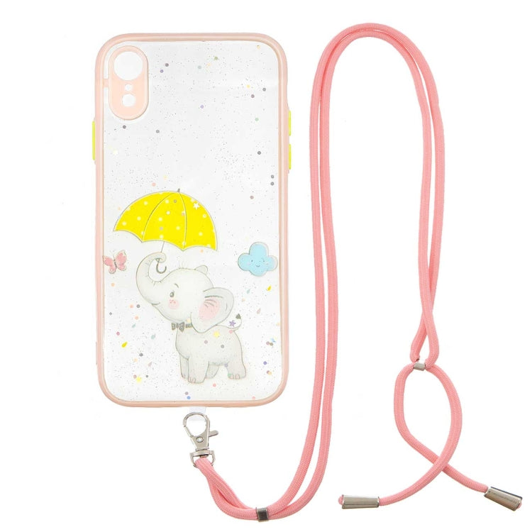 For iPhone XR Colored Drawing Starry Sky Epoxy TPU Shockproof Case with Neck Lanyard