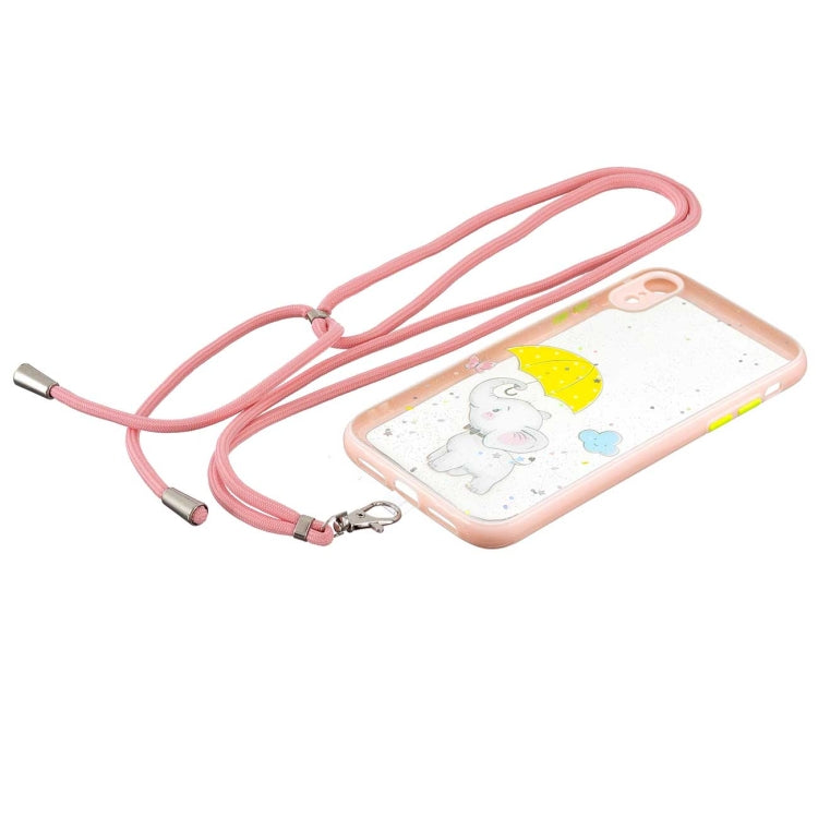 For iPhone XR Colored Drawing Starry Sky Epoxy TPU Shockproof Case with Neck Lanyard
