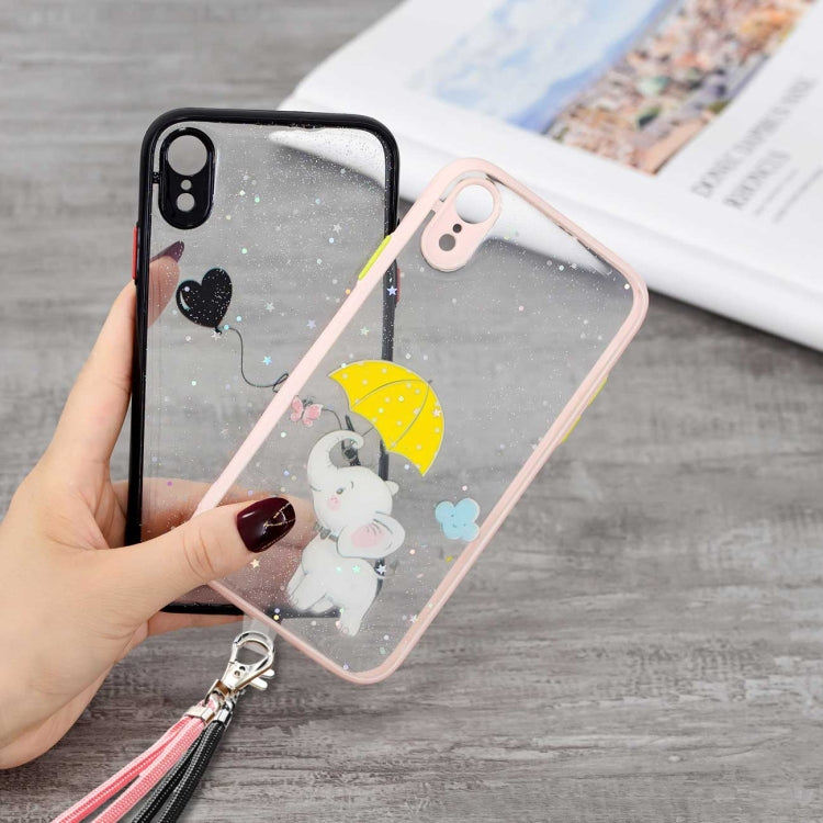 For iPhone XR Colored Drawing Starry Sky Epoxy TPU Shockproof Case with Neck Lanyard