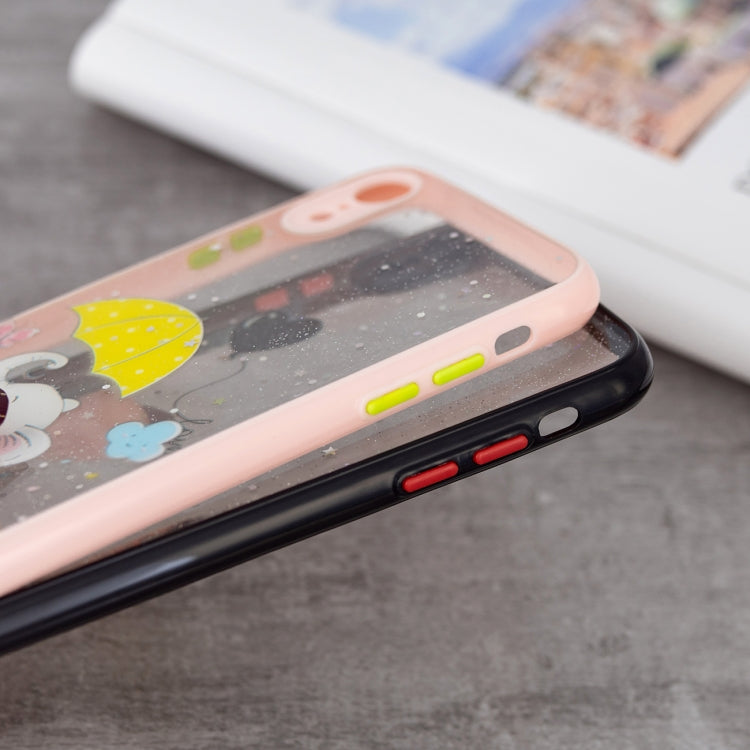 For iPhone XR Colored Drawing Starry Sky Epoxy TPU Shockproof Case with Neck Lanyard