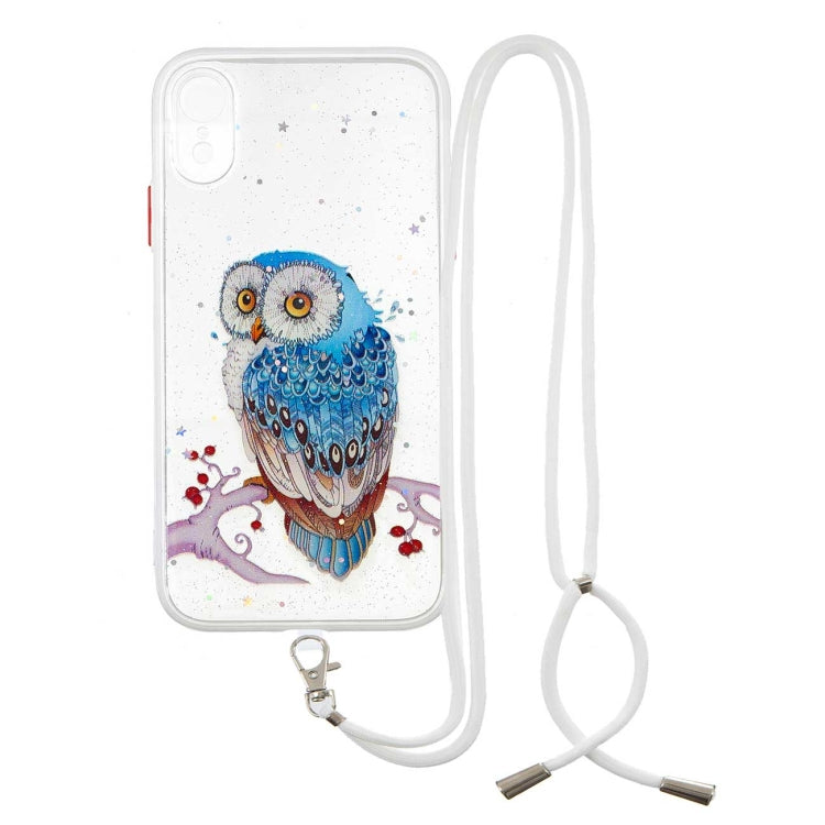 For iPhone XR Colored Drawing Starry Sky Epoxy TPU Shockproof Case with Neck Lanyard