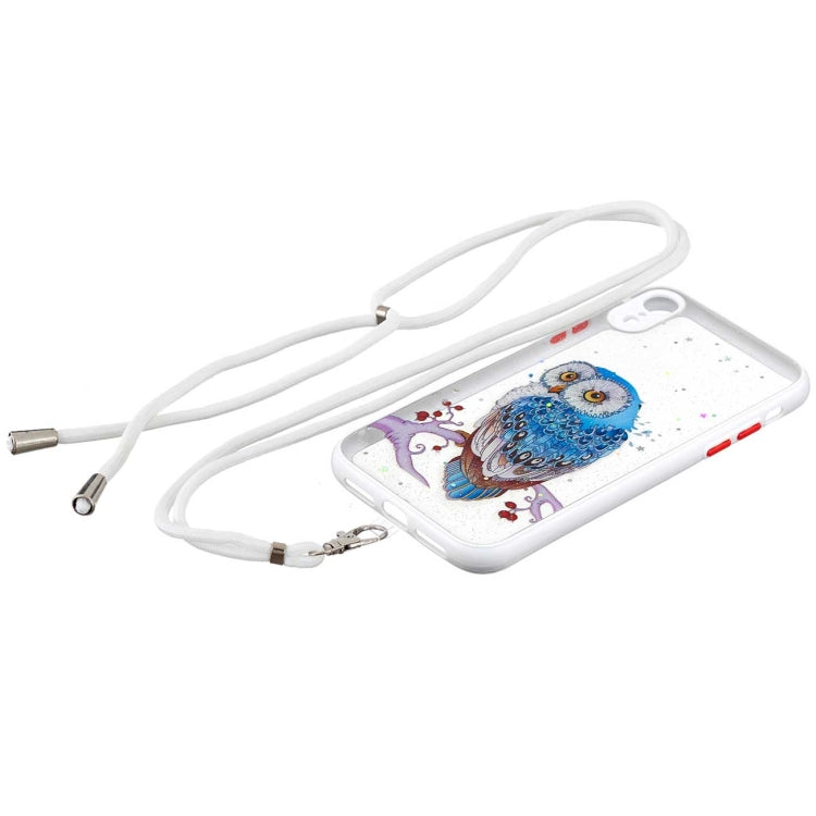 For iPhone XR Colored Drawing Starry Sky Epoxy TPU Shockproof Case with Neck Lanyard