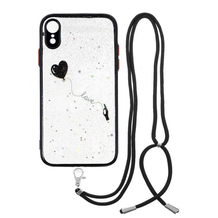 For iPhone XR Colored Drawing Starry Sky Epoxy TPU Shockproof Case with Neck Lanyard