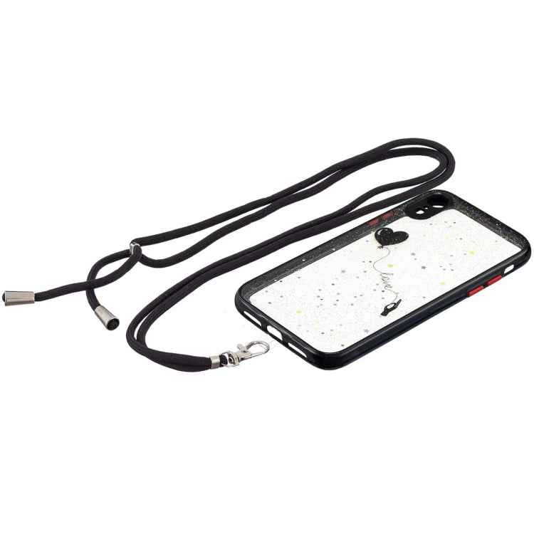For iPhone XR Colored Drawing Starry Sky Epoxy TPU Shockproof Case with Neck Lanyard