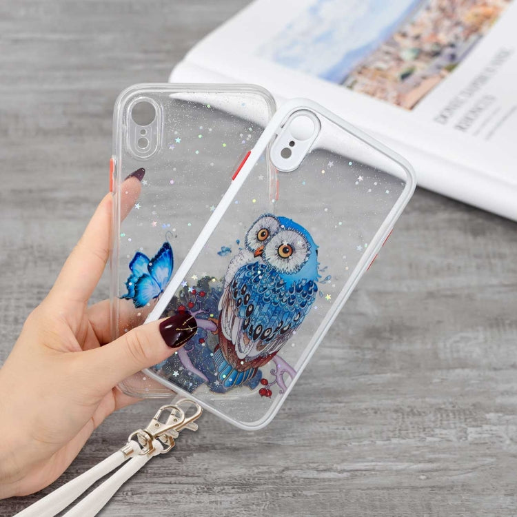 For iPhone XR Colored Drawing Starry Sky Epoxy TPU Shockproof Case with Neck Lanyard