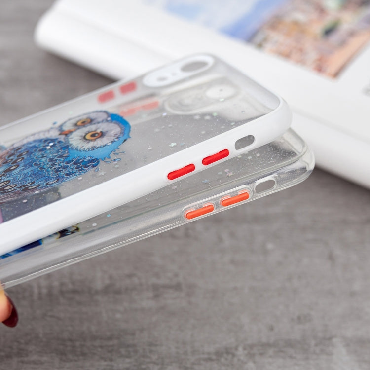 For iPhone XR Colored Drawing Starry Sky Epoxy TPU Shockproof Case with Neck Lanyard