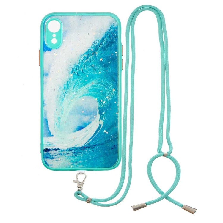 For iPhone XR Colored Drawing Starry Sky Epoxy TPU Shockproof Case with Neck Lanyard