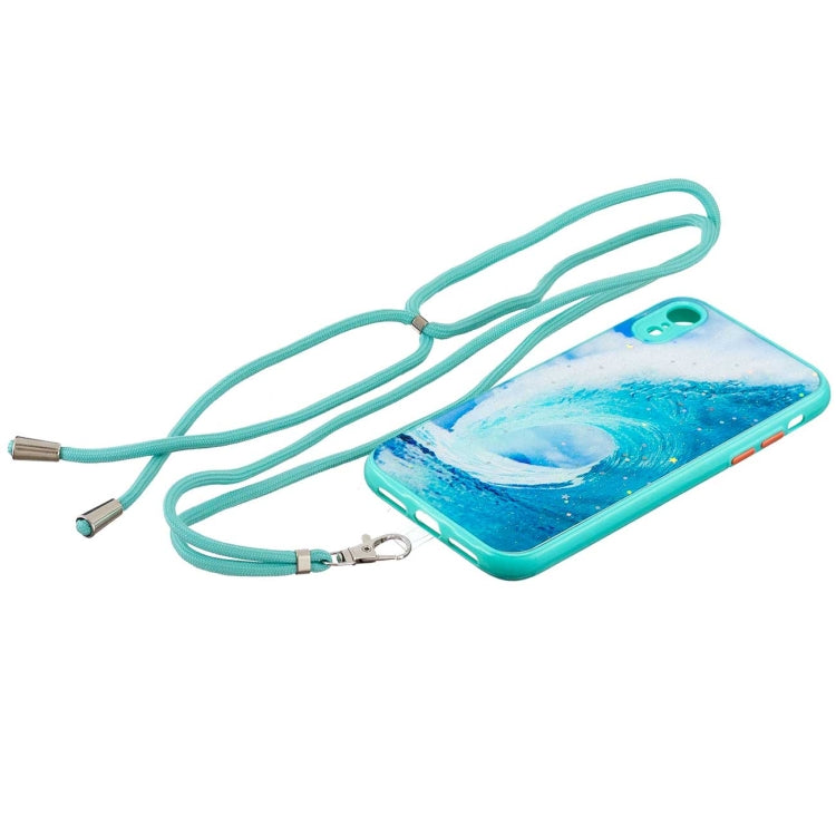 For iPhone XR Colored Drawing Starry Sky Epoxy TPU Shockproof Case with Neck Lanyard