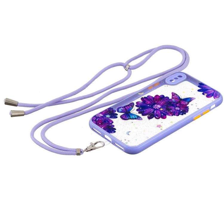 For iPhone XS Max Colored Drawing Starry Sky Epoxy TPU Shockproof Case with Neck Lanyard
