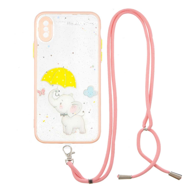 For iPhone XS Max Colored Drawing Starry Sky Epoxy TPU Shockproof Case with Neck Lanyard