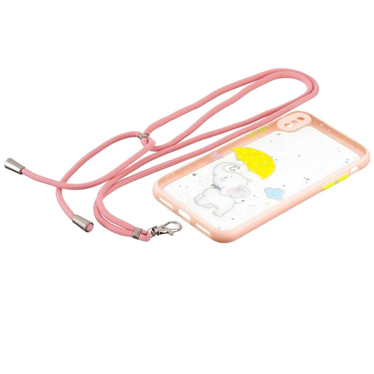 For iPhone XS Max Colored Drawing Starry Sky Epoxy TPU Shockproof Case with Neck Lanyard